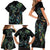 New Zealand Gecko Maori Art Tattoo Family Matching Short Sleeve Bodycon Dress and Hawaiian Shirt Silver Fern and Paua Shell Mode