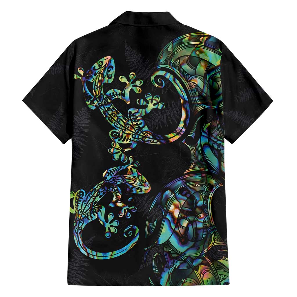 New Zealand Gecko Maori Art Tattoo Family Matching Summer Maxi Dress and Hawaiian Shirt Silver Fern and Paua Shell Mode