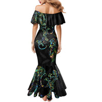 New Zealand Gecko Maori Art Tattoo Mermaid Dress Silver Fern and Paua Shell Mode