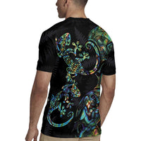 New Zealand Gecko Maori Art Tattoo Rugby Jersey Silver Fern and Paua Shell Mode