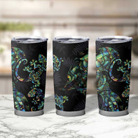 New Zealand Gecko Maori Art Tattoo Tumbler Cup Paua Shell Mode with Silver Fern Pattern LT03 - Polynesian Pride