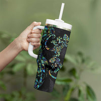 New Zealand Gecko Maori Art Tattoo Tumbler With Handle Paua Shell Mode with Silver Fern Pattern LT03 - Polynesian Pride