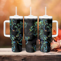 New Zealand Gecko Maori Art Tattoo Tumbler With Handle Paua Shell Mode with Silver Fern Pattern LT03 - Polynesian Pride