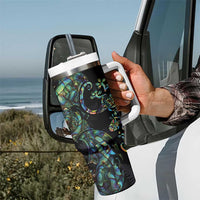 New Zealand Gecko Maori Art Tattoo Tumbler With Handle Paua Shell Mode with Silver Fern Pattern LT03 - Polynesian Pride