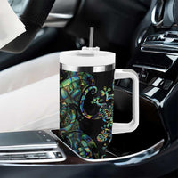 New Zealand Gecko Maori Art Tattoo Tumbler With Handle Paua Shell Mode with Silver Fern Pattern LT03 - Polynesian Pride
