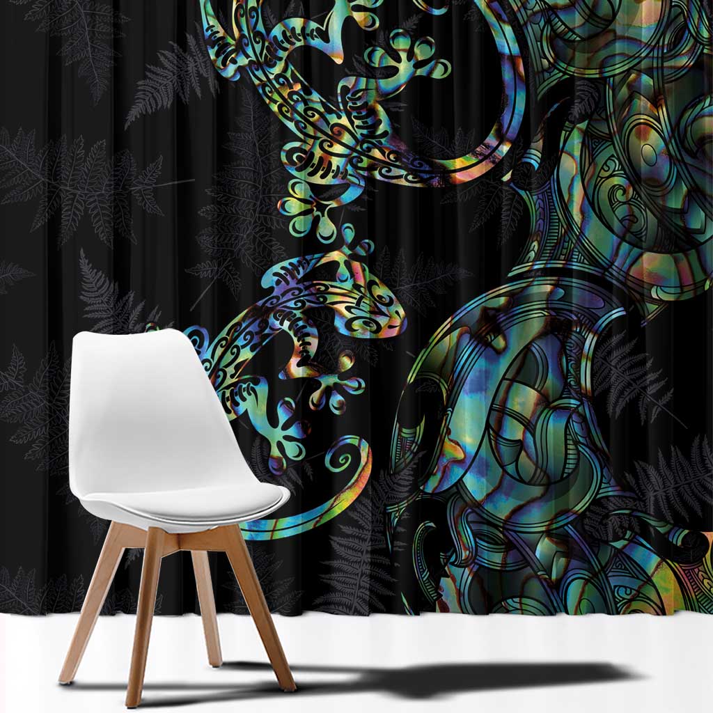New Zealand Gecko Maori Art Tattoo Window Curtain Silver Fern and Paua Shell Mode LT03 - Polynesian Pride