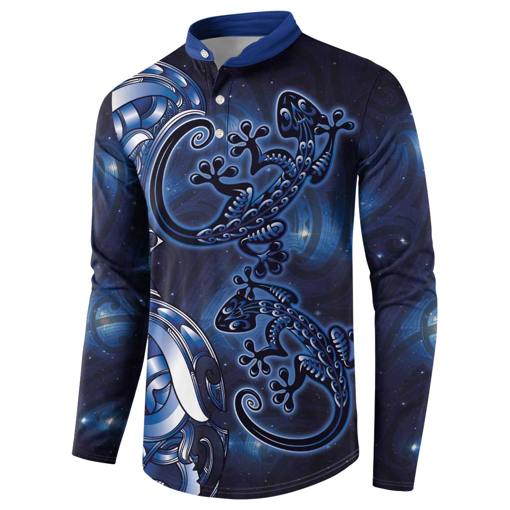 New Zealand Gecko Maori Art Tattoo Button Sweatshirt Matariki Mode