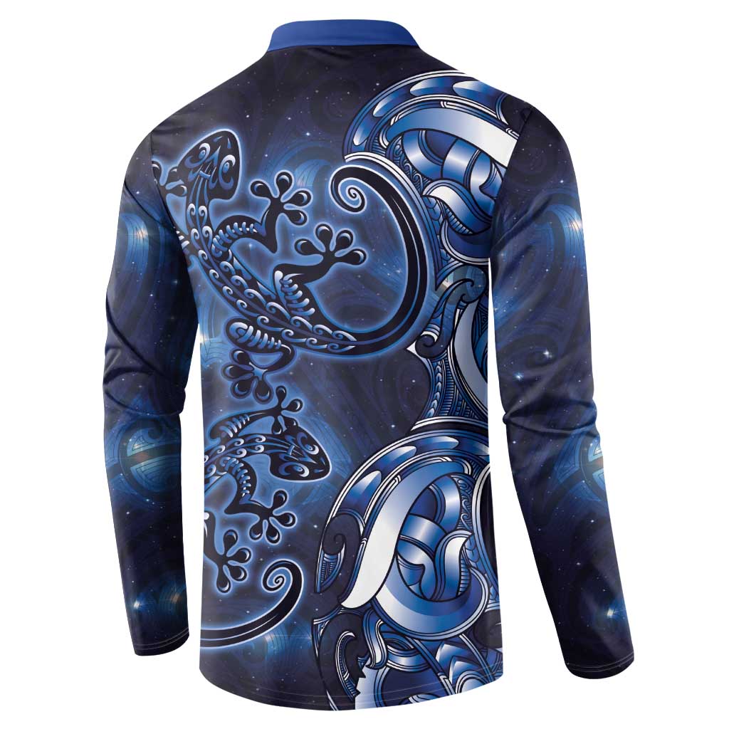 New Zealand Gecko Maori Art Tattoo Button Sweatshirt Matariki Mode