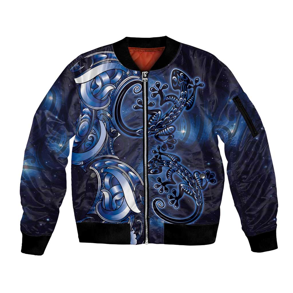 New Zealand Gecko Maori Art Tattoo Sleeve Zip Bomber Jacket Matariki Mode