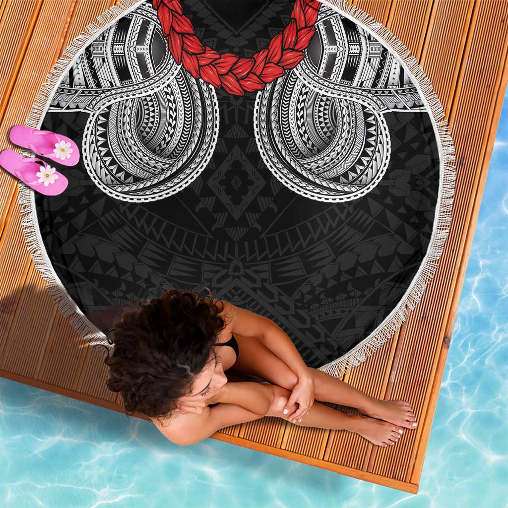 Samoan Traditional Art Tattoos Beach Blanket Tatau Tribal Motifs with Ula Fala Black - Polynesian Pride