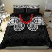 Samoan Traditional Art Tattoos Bedding Set Tatau Tribal Motifs with Ula Fala Black - Polynesian Pride