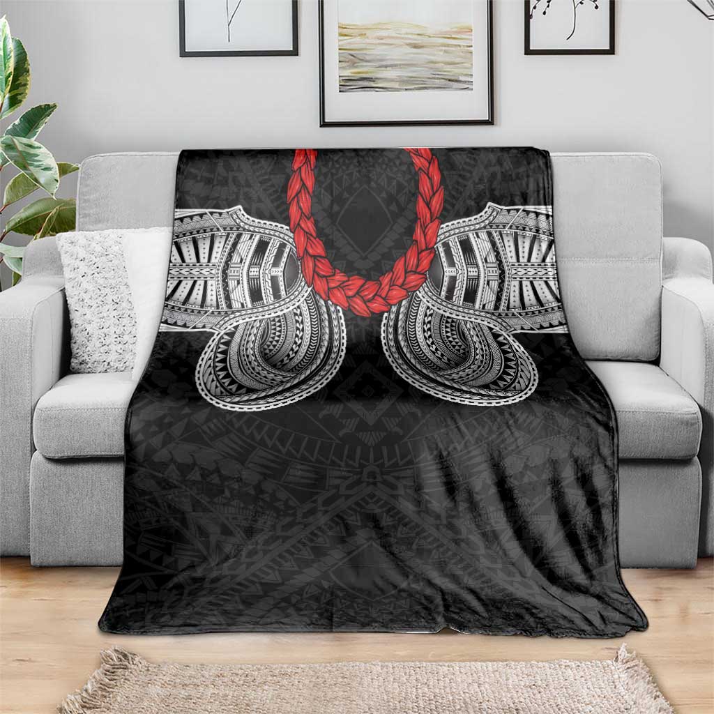 Samoan Traditional Art Tattoos Blanket Tatau Tribal Motifs with Ula Fala Black - Polynesian Pride