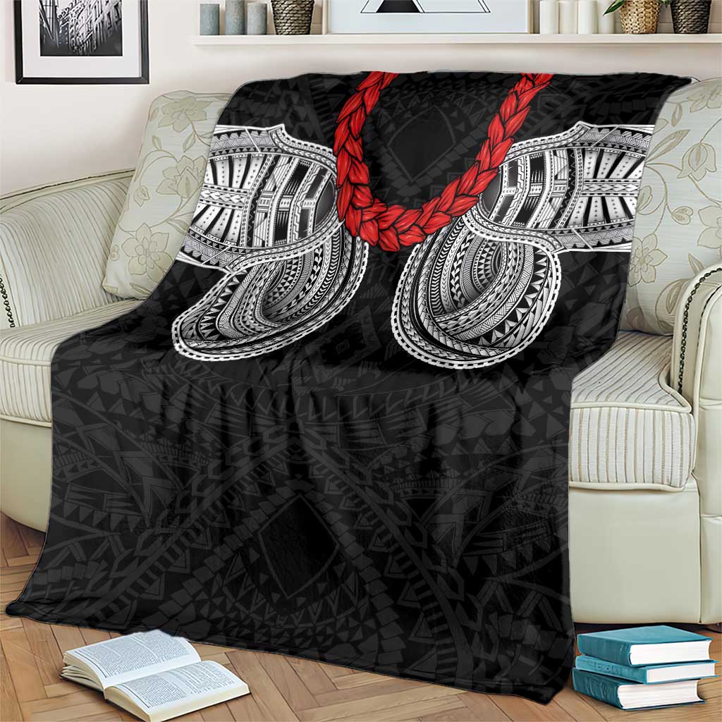 Samoan Traditional Art Tattoos Blanket Tatau Tribal Motifs with Ula Fala Black - Polynesian Pride