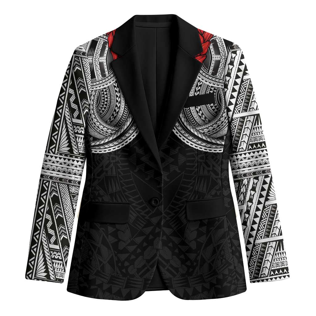 Samoan Traditional Art Tattoos Blazer Tatau Tribal Motifs with Ula Fala Black - Polynesian Pride