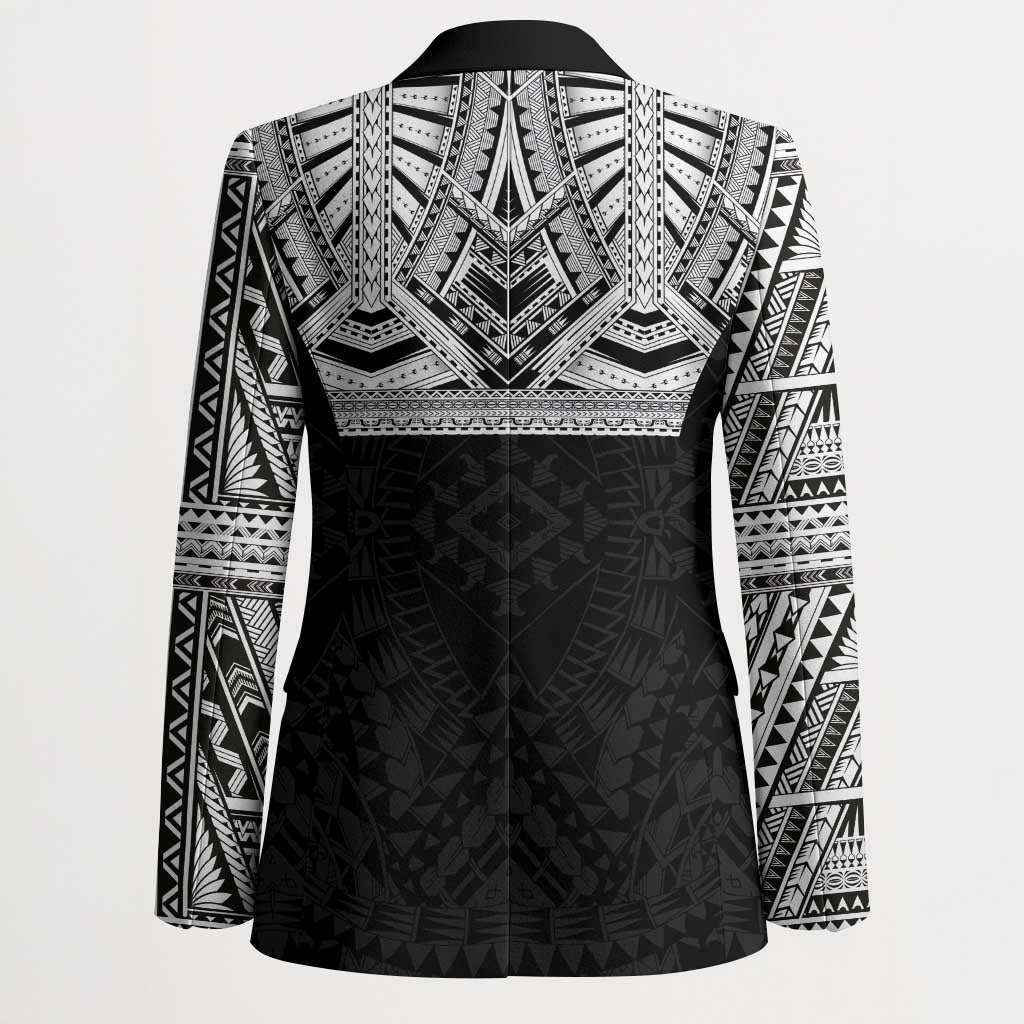 Samoan Traditional Art Tattoos Blazer Tatau Tribal Motifs with Ula Fala Black - Polynesian Pride