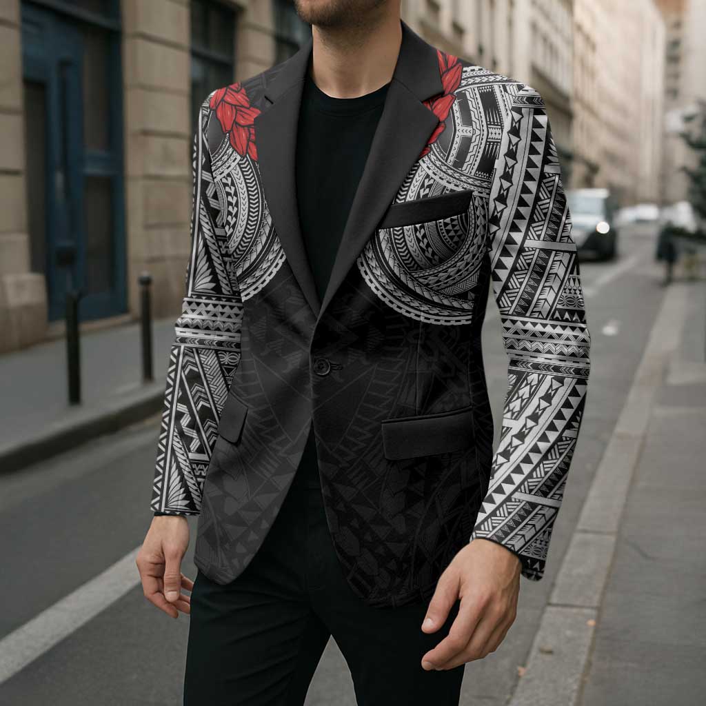 Samoan Traditional Art Tattoos Blazer Tatau Tribal Motifs with Ula Fala Black - Polynesian Pride