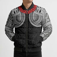 Samoan Traditional Art Tattoos Bomber Puffer Jacket Tatau Tribal Motifs with Ula Fala Black - Polynesian Pride