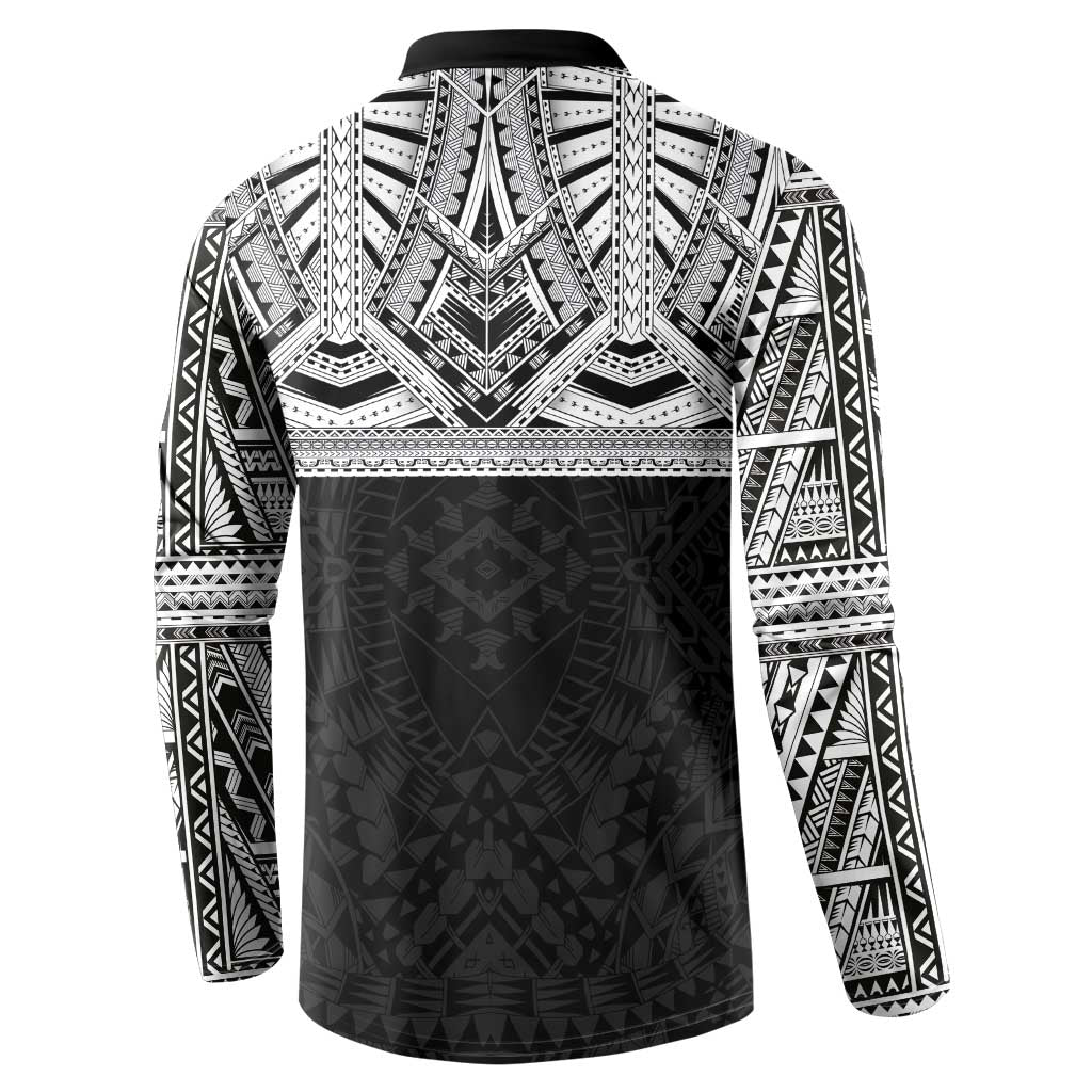 Samoan Traditional Art Tattoos Button Sweatshirt Tatau Tribal Motifs with Ula Fala Black - Polynesian Pride