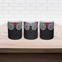 Samoan Traditional Art Tattoos Ceramic Mug Tatau Tribal Motifs with Ula Fala Black - Polynesian Pride