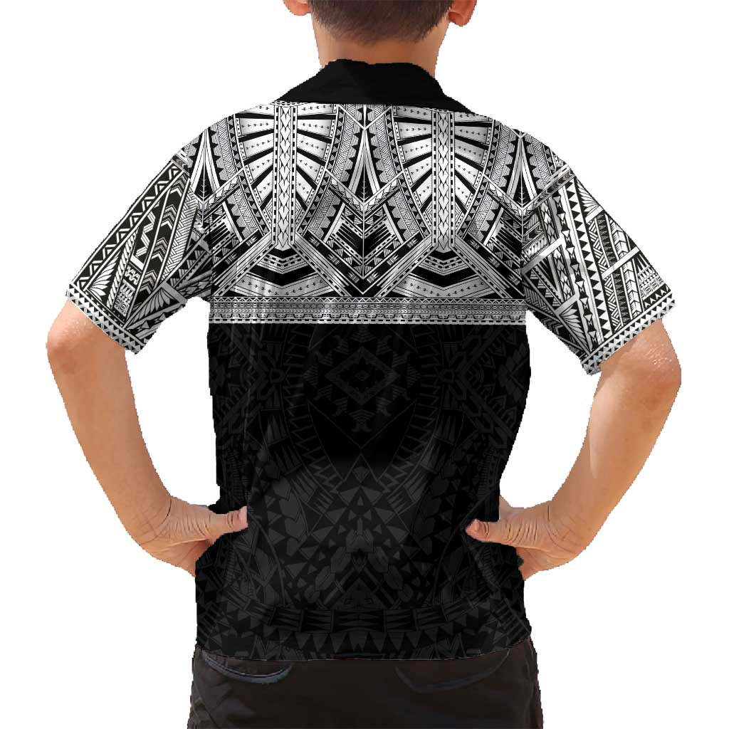 Samoan Traditional Art Tattoos Family Matching Off Shoulder Short Dress and Hawaiian Shirt Tatau Tribal Motifs with Ula Fala Black - Polynesian Pride