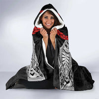 Samoan Traditional Art Tattoos Hooded Blanket Tatau Tribal Motifs with Ula Fala Black - Polynesian Pride