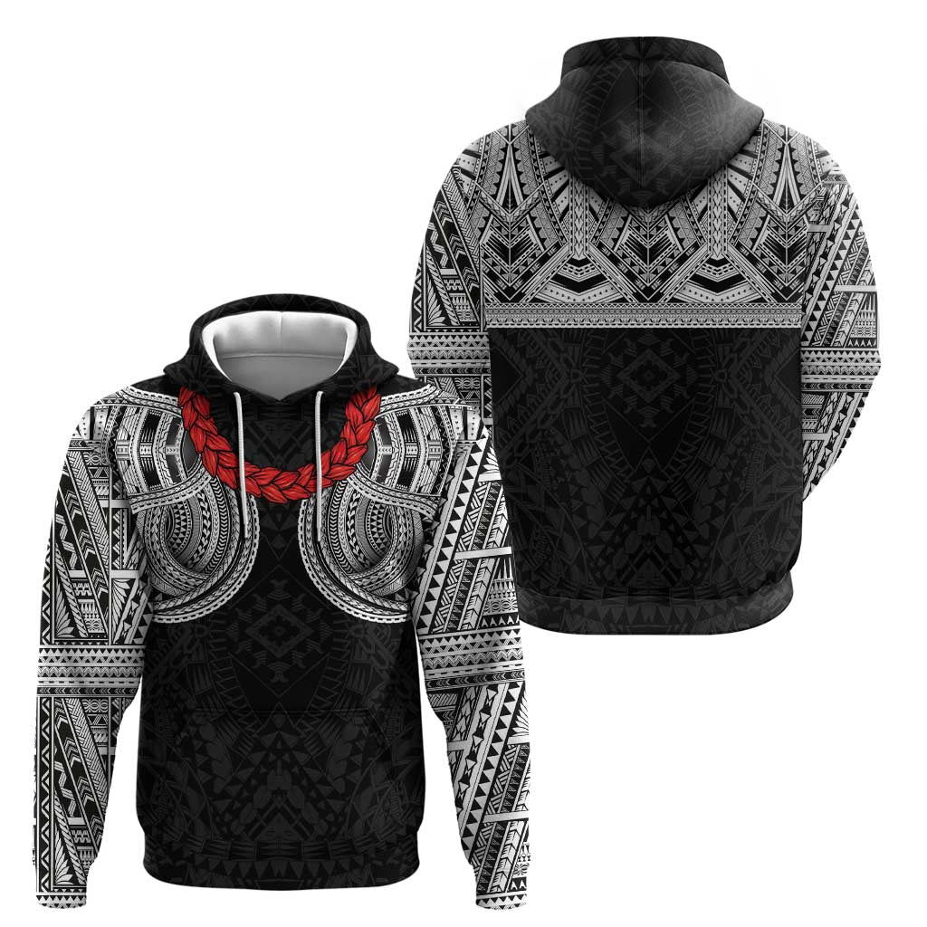 Samoan Traditional Art Tattoos Hoodie Tatau Tribal Motifs with Ula Fala Black - Polynesian Pride