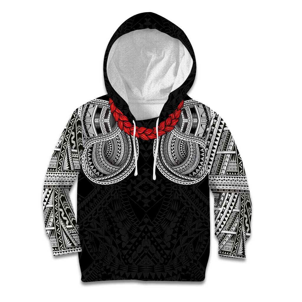 Samoan Traditional Art Tattoos Kid Hoodie Tatau Tribal Motifs with Ula Fala Black - Polynesian Pride