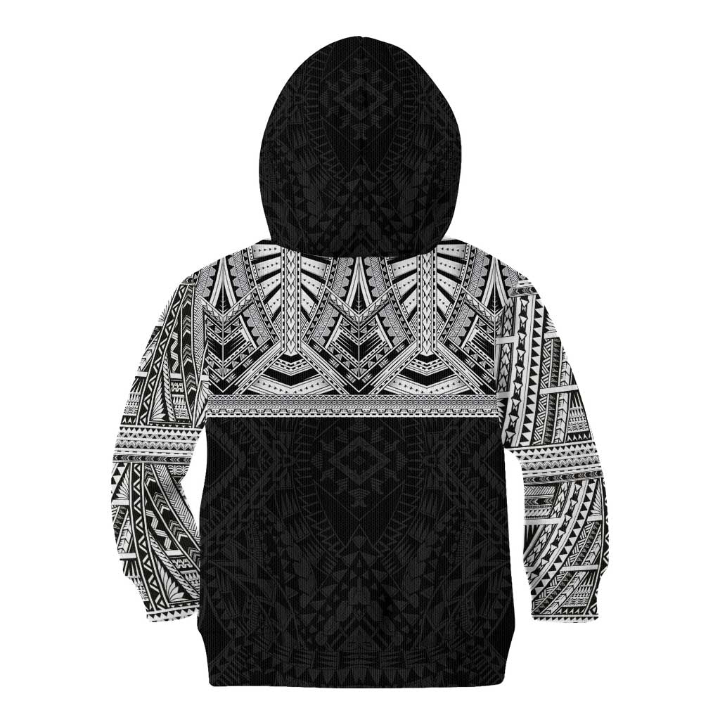 Samoan Traditional Art Tattoos Kid Hoodie Tatau Tribal Motifs with Ula Fala Black - Polynesian Pride