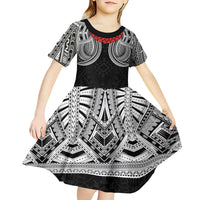 Samoan Traditional Art Tattoos Kid Short Sleeve Dress Tatau Tribal Motifs with Ula Fala Black - Polynesian Pride