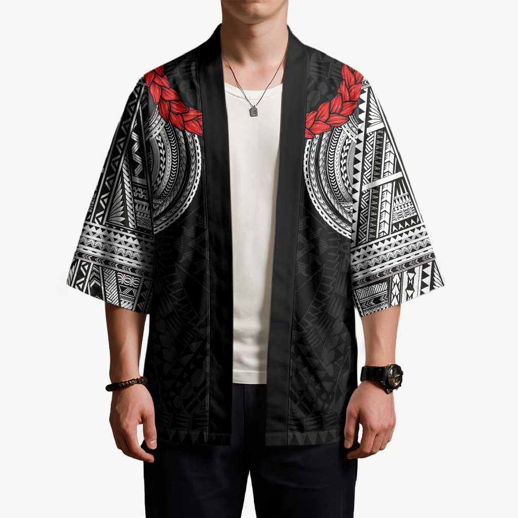 Samoan Traditional Art Tattoos Kimono Tatau Tribal Motifs with Ula Fala Black - Polynesian Pride