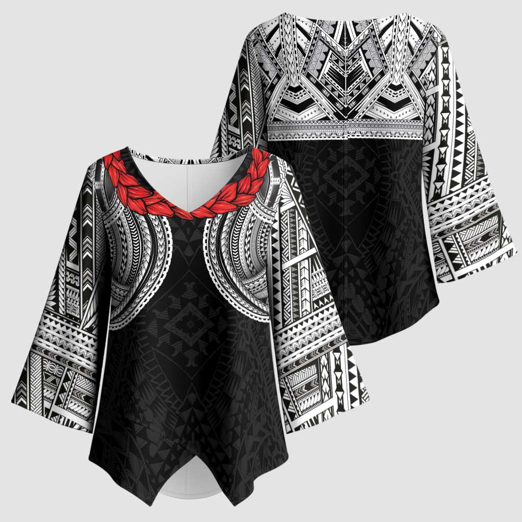 Samoan Traditional Art Tattoos Kimono Sleeve Blouse Tatau Tribal Motifs with Ula Fala Black - Polynesian Pride