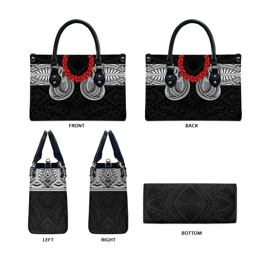 Samoan Traditional Art Tattoos Leather Bag Tatau Tribal Motifs with Ula Fala Black - Polynesian Pride