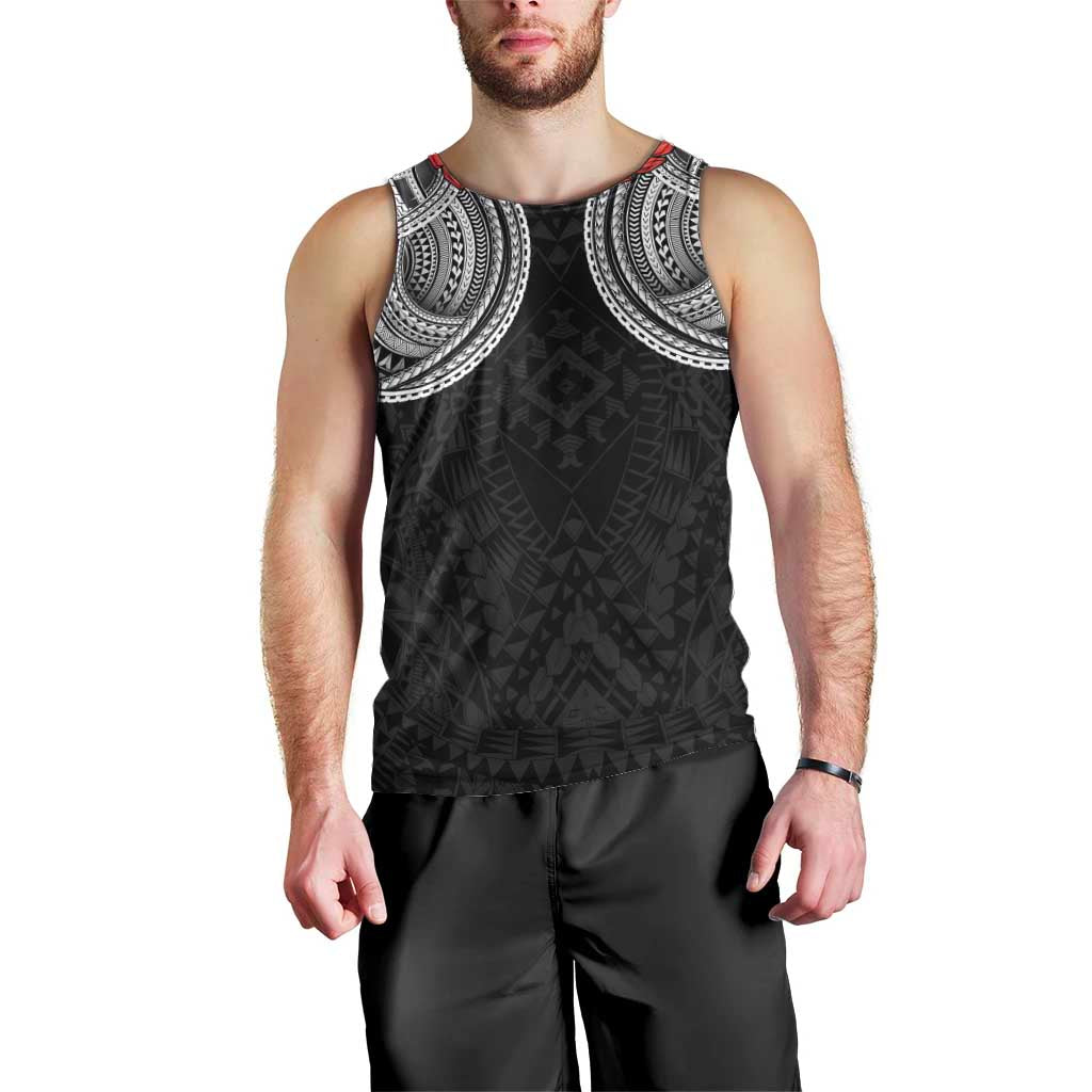 Samoan Traditional Art Tattoos Men Tank Top Tatau Tribal Motifs with Ula Fala Black - Polynesian Pride