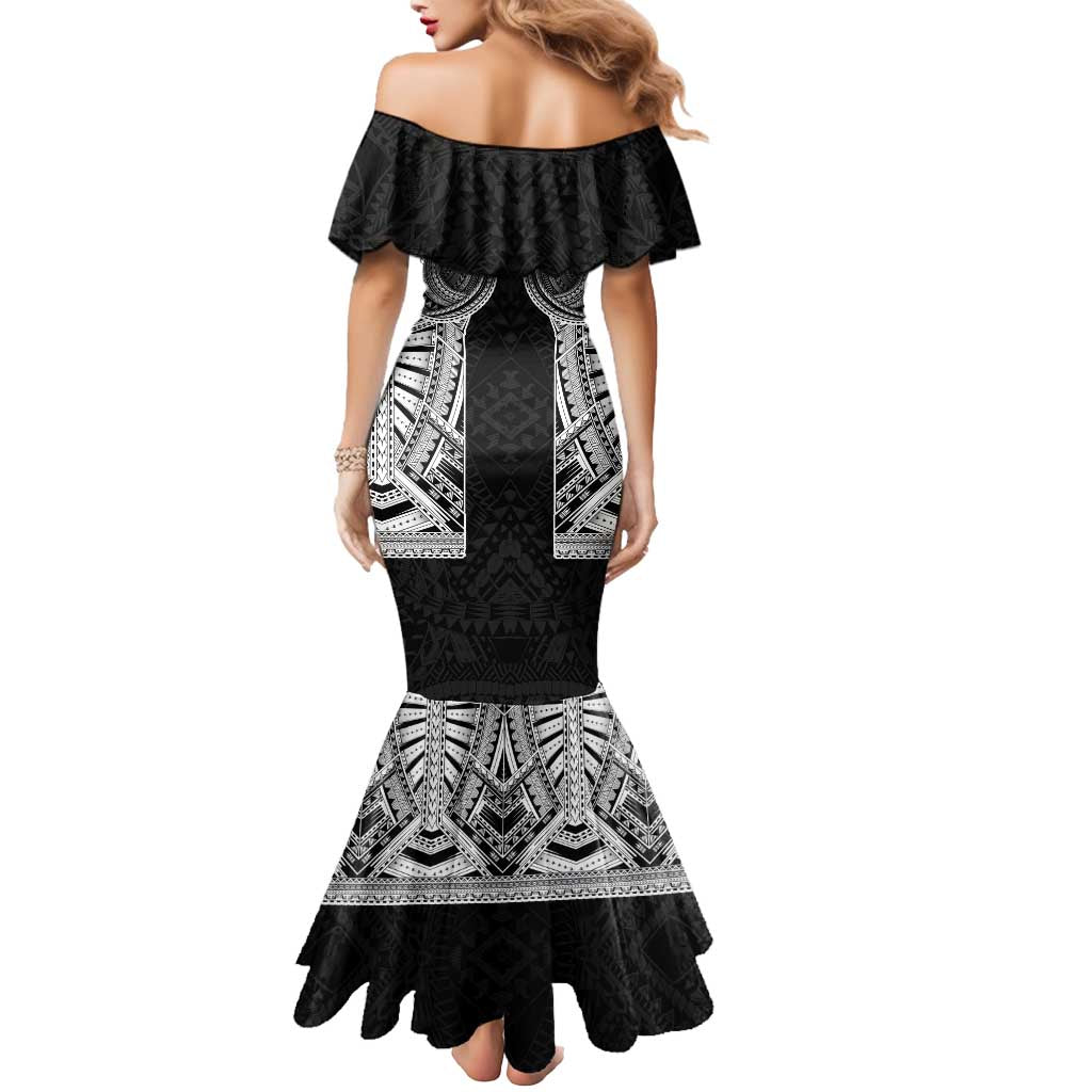 Samoan Traditional Art Tattoos Mermaid Dress Tatau Tribal Motifs with Ula Fala Black - Polynesian Pride