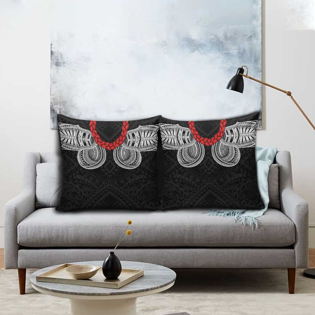 Samoan Traditional Art Tattoos Pillow Cover Tatau Tribal Motifs with Ula Fala Black - Polynesian Pride