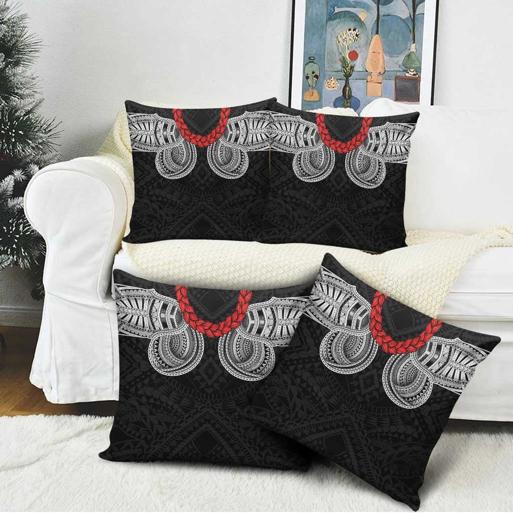 Samoan Traditional Art Tattoos Pillow Cover Tatau Tribal Motifs with Ula Fala Black - Polynesian Pride