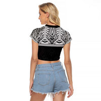 Samoan Traditional Art Tattoos Raglan Cropped T Shirt Tatau Tribal Motifs with Ula Fala Black - Polynesian Pride