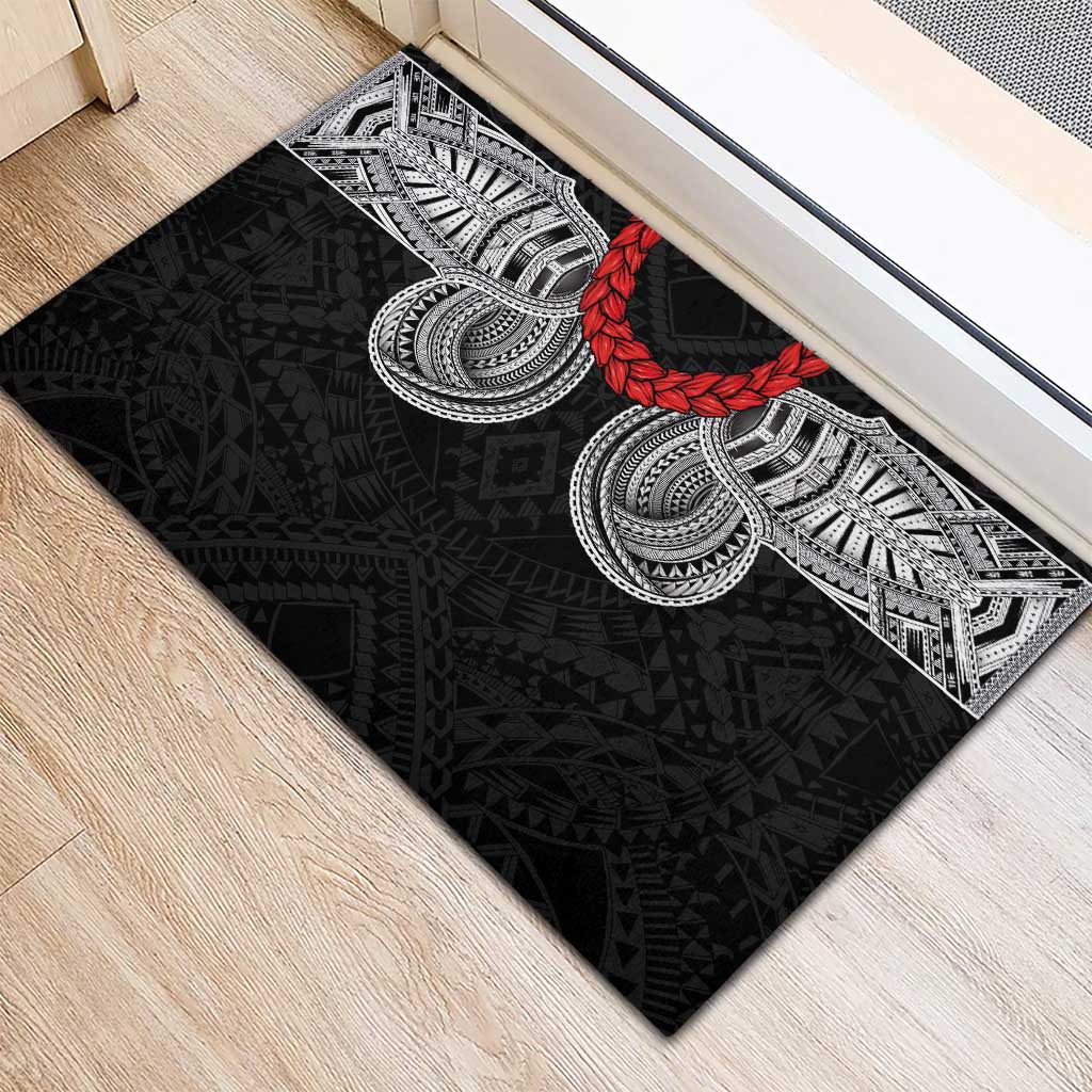 Samoan Traditional Art Tattoos Rubber Doormat Tatau Tribal Motifs with Ula Fala Black - Polynesian Pride
