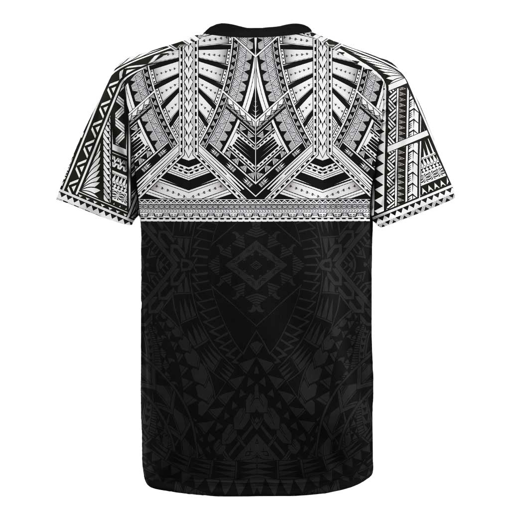 Samoan Traditional Art Tattoos Rugby Jersey Tatau Tribal Motifs with Ula Fala Black - Polynesian Pride