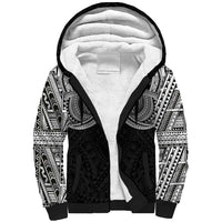 Samoan Traditional Art Tattoos Sherpa Hoodie Tatau Tribal Motifs with Ula Fala Black - Polynesian Pride