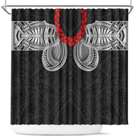 Samoan Traditional Art Tattoos Shower Curtain Tatau Tribal Motifs with Ula Fala Black - Polynesian Pride