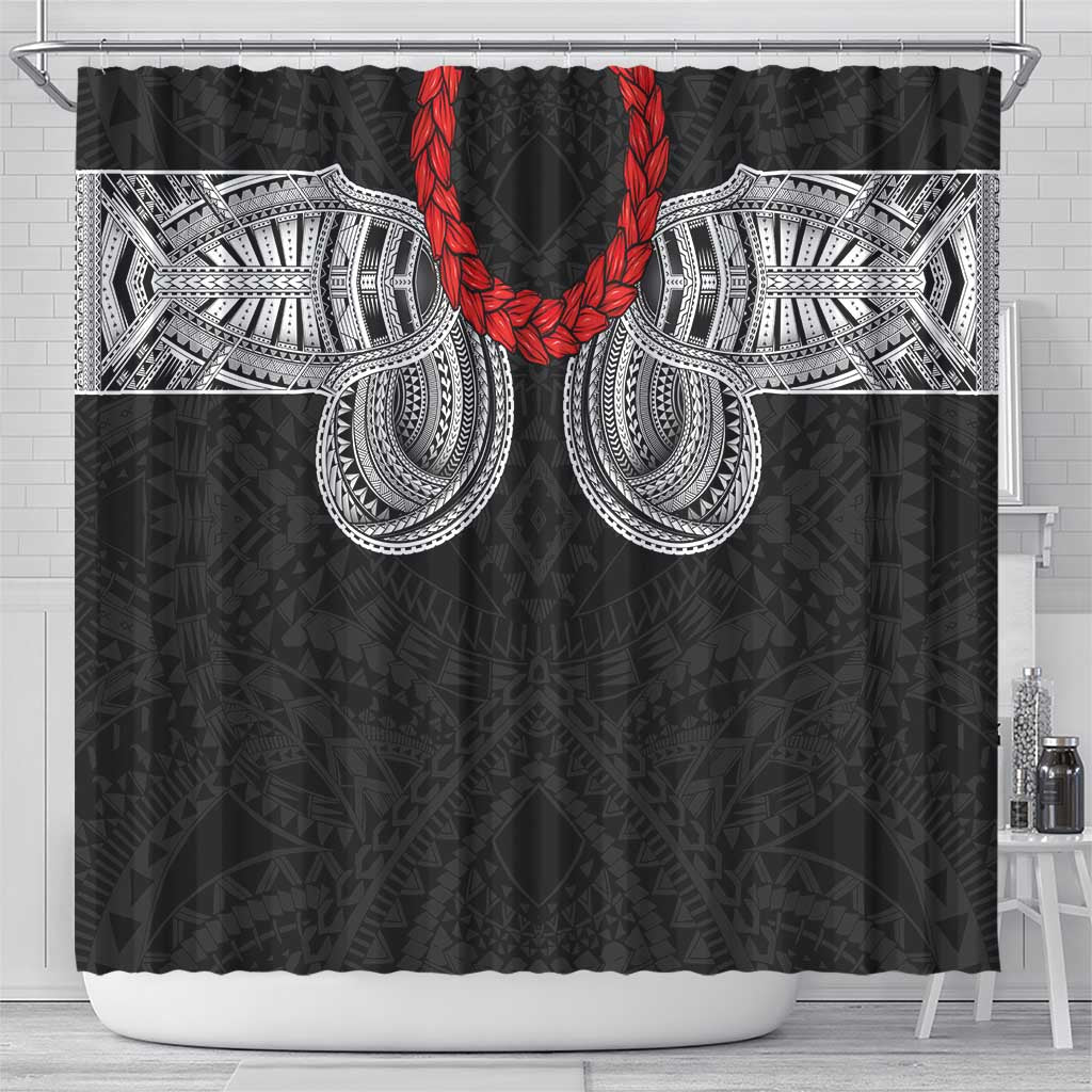 Samoan Traditional Art Tattoos Shower Curtain Tatau Tribal Motifs with Ula Fala Black - Polynesian Pride