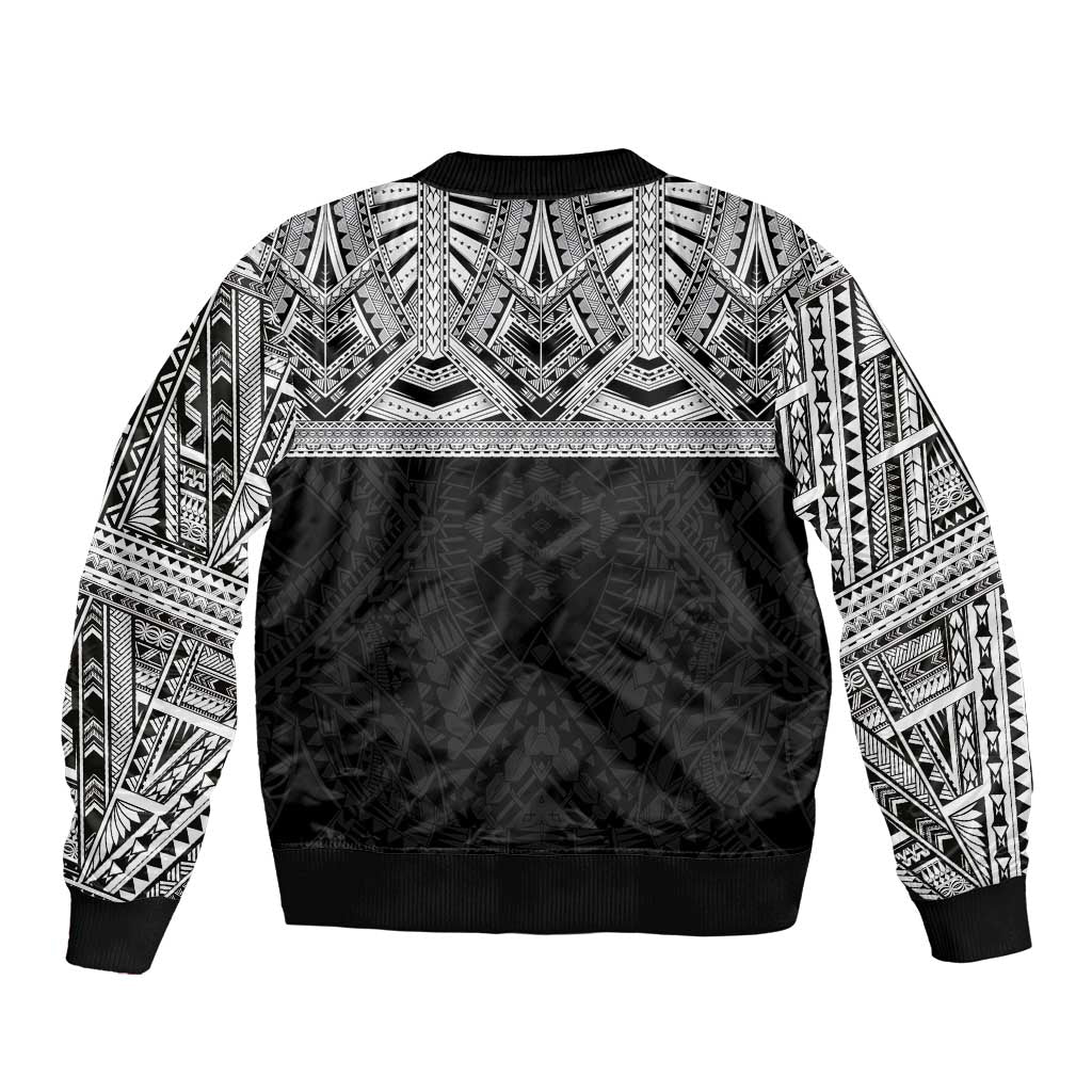 Samoan Traditional Art Tattoos Sleeve Zip Bomber Jacket Tatau Tribal Motifs with Ula Fala Black - Polynesian Pride
