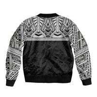 Samoan Traditional Art Tattoos Sleeve Zip Bomber Jacket Tatau Tribal Motifs with Ula Fala Black - Polynesian Pride
