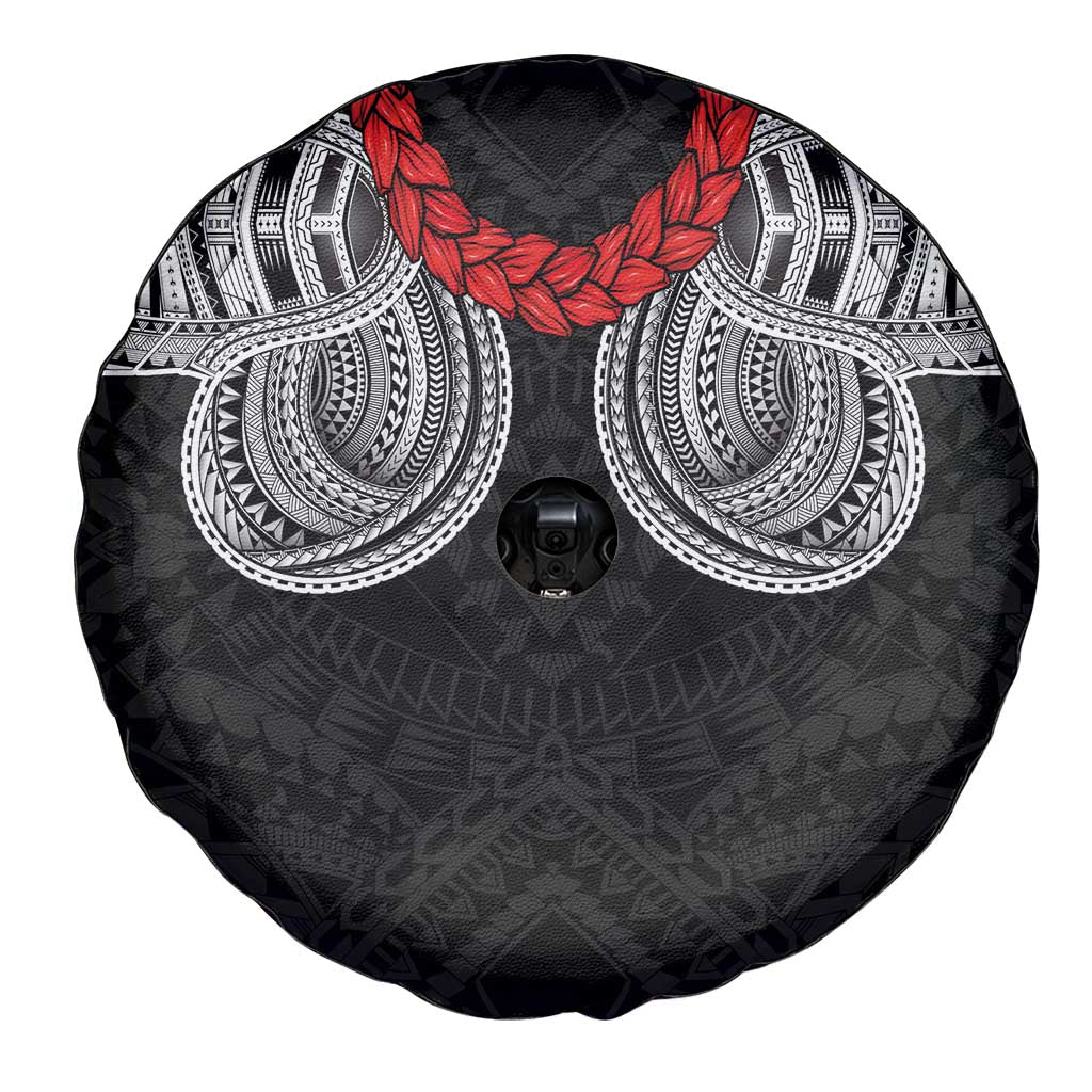 Samoan Traditional Art Tattoos Spare Tire Cover Tatau Tribal Motifs with Ula Fala Black - Polynesian Pride