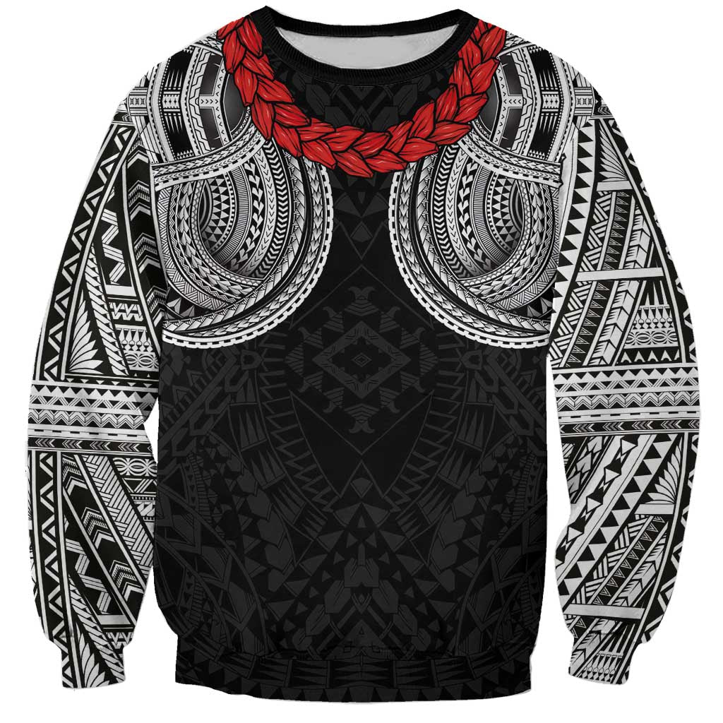 Samoan Traditional Art Tattoos Sweatshirt Tatau Tribal Motifs with Ula Fala Black - Polynesian Pride