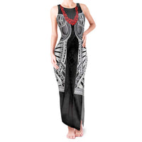 Samoan Traditional Art Tattoos Tank Maxi Dress Tatau Tribal Motifs with Ula Fala Black - Polynesian Pride