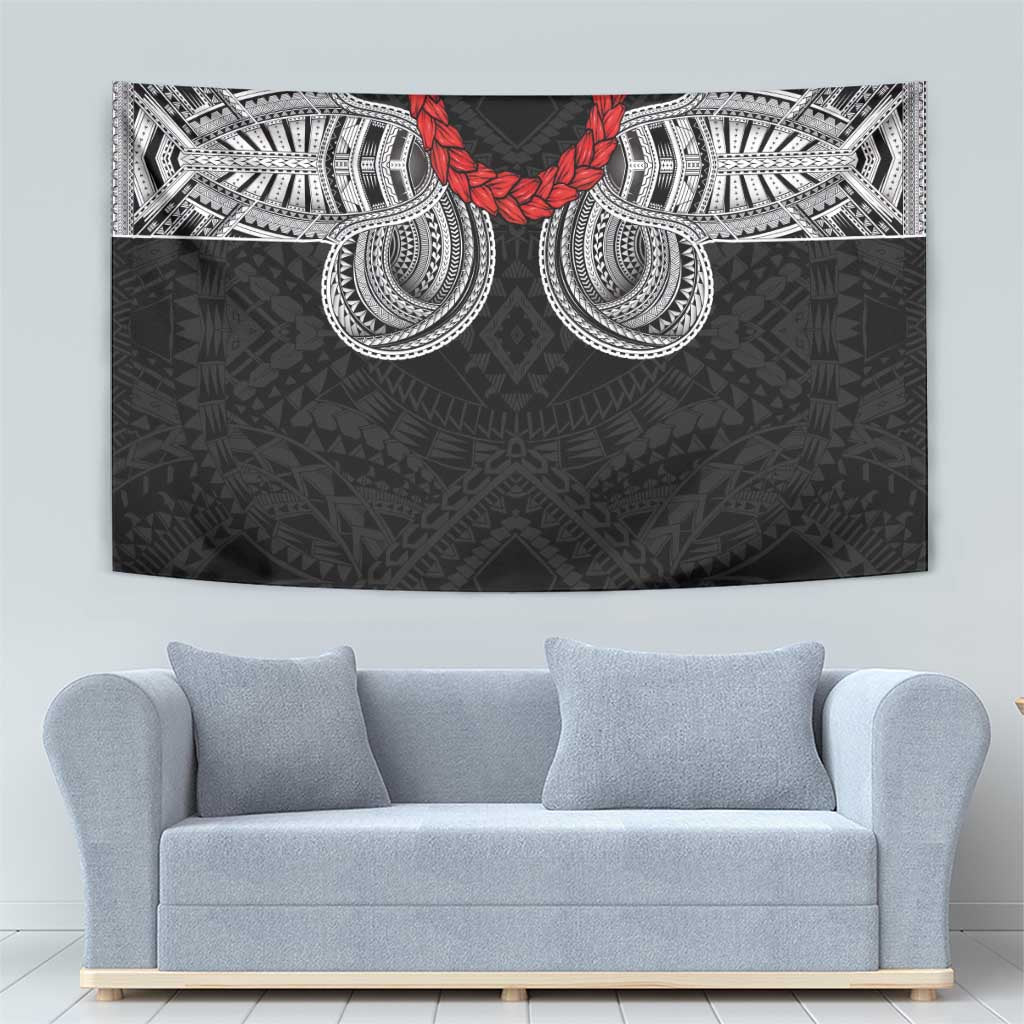 Samoan Traditional Art Tattoos Tapestry Tatau Tribal Motifs with Ula Fala Black - Polynesian Pride