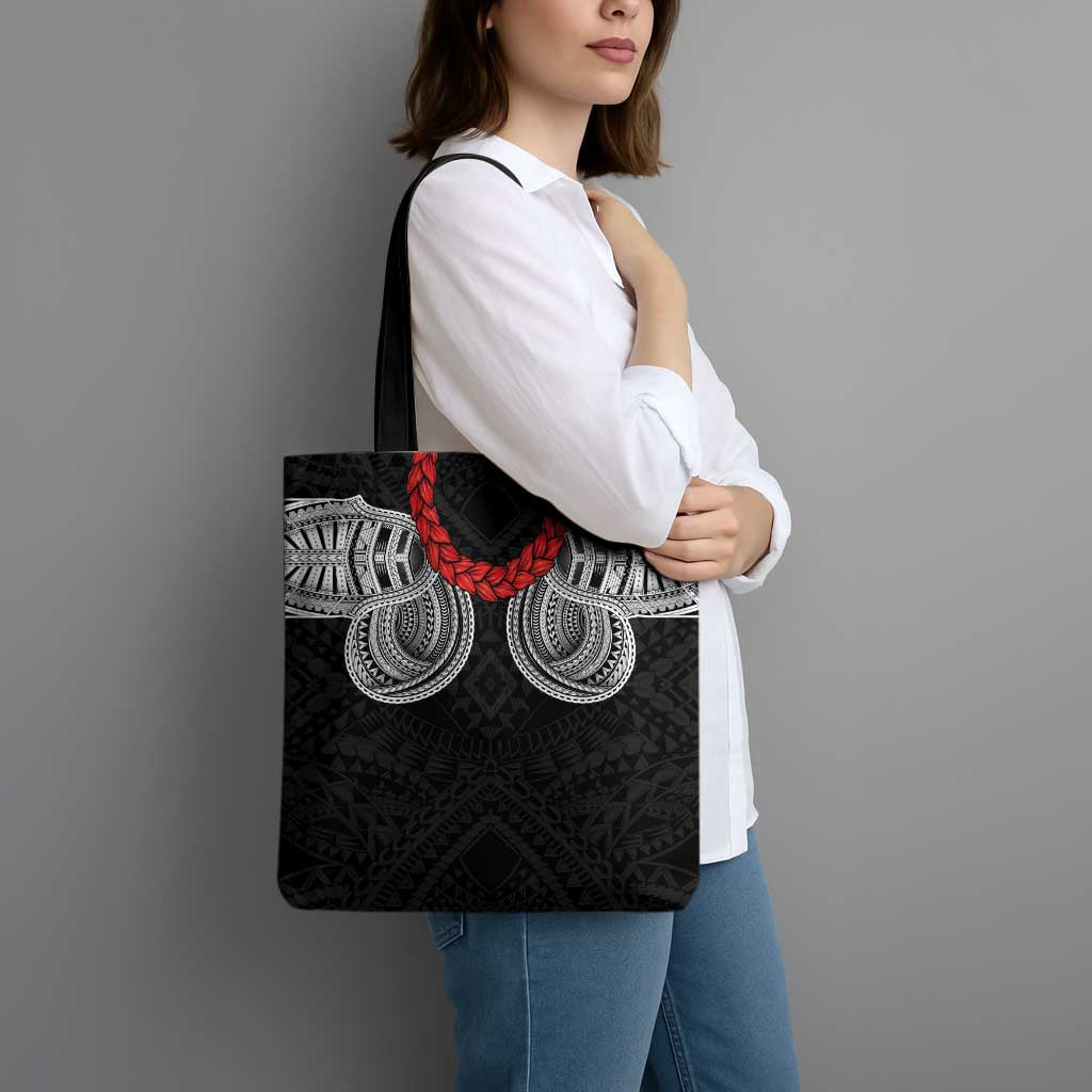 Samoan Traditional Art Tattoos Tote Bag Tatau Tribal Motifs with Ula Fala Black - Polynesian Pride