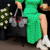 Samoan Traditional Art Tattoos Tote Bag Tatau Tribal Motifs with Ula Fala Black - Polynesian Pride